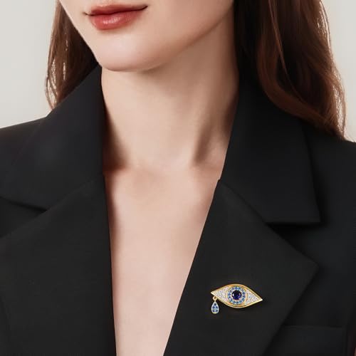 Image of Cicy Bell Evil Eye Brooch Pins 18K Gold Plated CZ Jewelry Broach | Fashion Lapel Pins, Hat Scarf Brooches, Pin Clips, Gifts for Women