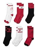 Nike Unisex Kids Everyday Cushioned Crew Socks (6 Pairs), White/Black/University Red, Small