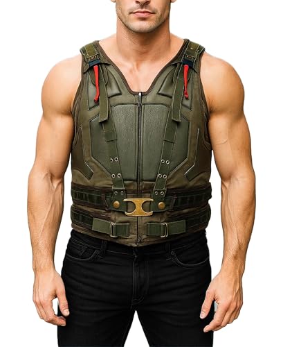 Prime-Fashion Men's Cosplay Military Armor Buckle Costume Vest, Faux Leather, Medium