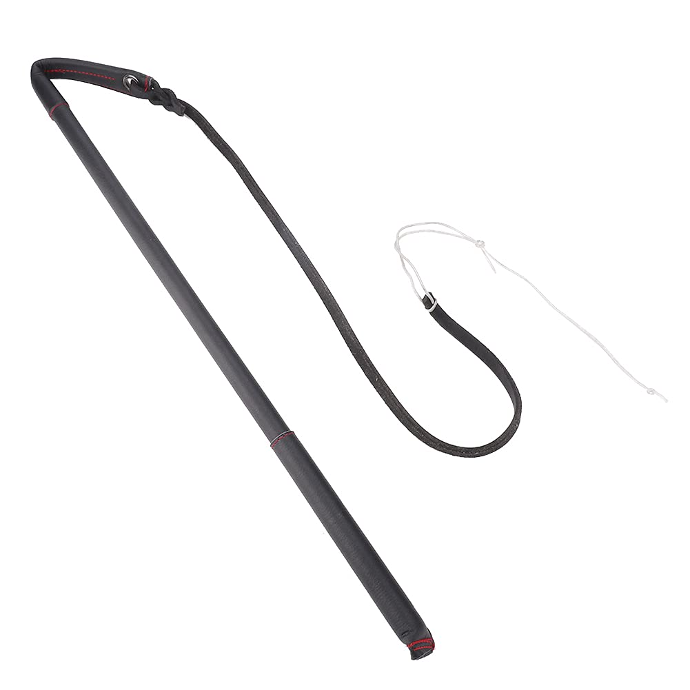 lyrlody Frustino per Addestramento del Cane, Frusta per Agitare per Cani Pipistrello in Pelle Bovina Artificiale, Frusta da Equitazione con Manico, Nero 95 cm
