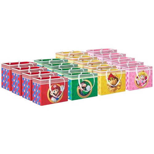 Hallmark Nintendo - Mini bolsas de regalo de 4 pulgadas (Mario, Luigi, Princesa, Bowser) para recuerdos de fiesta, tarjetas de regalo, golosinas para el aula