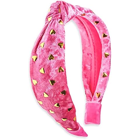 FROG SAC Pink Heart Headband for Girls, Studded Knotted Valentines Day Headbands for Kids, Cute Stud Knot Head Bands, Little Girl Velvet Hair Accessories, Fashion Hair Bands for Children Cover