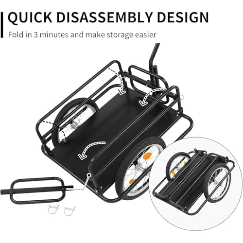 Remolque plegable para bicicleta de turismo resistente, almacenamiento compacto con gancho y reflector, soporta hasta 70 kg