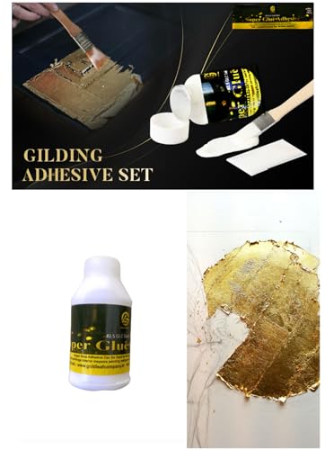 Image of Gold Leaf Art Gliding Gold Foil Imitation Sheets for Art Crafts Decoration Gilding Crafting Frames 25 Sheets 16CMx16CM Gold Work (50Ml Gold Leaf Glue 25 Gold Leaf)