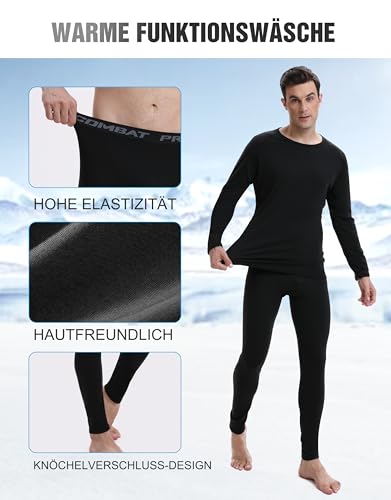 YESWEL Herren Thermounterwäsche M, Funktionsunterwäsche mit Innenfleece, Skiunterwäsche für winterliche Outdoor-Aktivitäten Schwarz