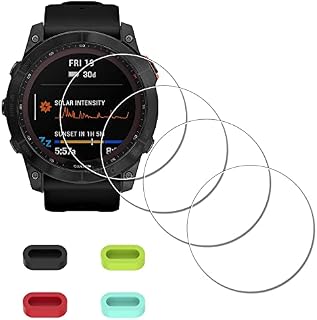 iDaPro [4 sztuki] Ochraniacz ekranu do zegarka Garmin fenix 7X Pro Sapphire Solar/Fenix 7X Pro Solar/Fenix 7X Sapphire Solar/Fenix 7X Solar Watch hartowane szkło silikonowe zatyczki przeciwpyłowe