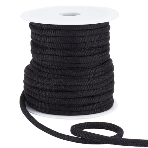 BENECREAT 20 Yards Black Hoodie String Replacement, 6mm Round Soft Drawstring Replacement Rope with Plastic Spool for Sweat Pants String, Shoelaces, Bag, Jacket and Tie Hoodie