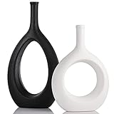 Black White Ceramic Vase Set 2,Modern Hollow Circle with Hole Flower Vase for Home Decor,for Table Centerpieces,Farmhouse,Fire Place,Living Room,Bedroom,Office,Bookshelf,Rustic Decor