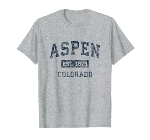 Aspen Colorado CO Vintage Sports Design Navy Print T-Shirt