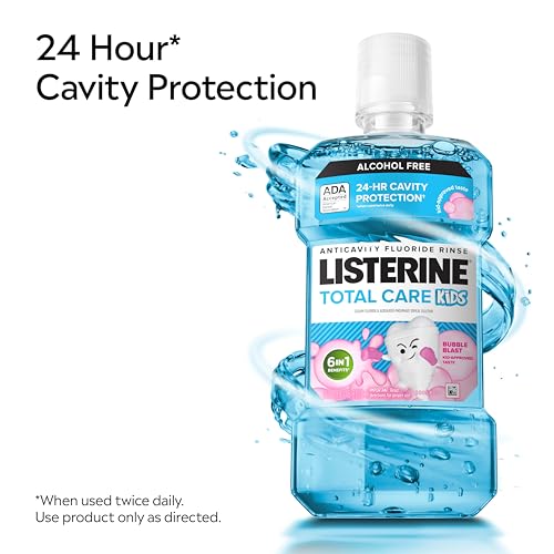 Image of Listerine Total Care Kids Mouthwash, ADA Accepted, Alcohol-Free Anticavity Fluoride Mouthwash, Children's Mouthwash for Cavity Protection and Fresh Breath, Bubblegum Flavor, 500 mL, Pack of 6