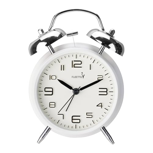 (Loud Alarm for Deep Sleepers 4'' Twin Bell Alarm Clock, Stereo Digital Dial Alarm Clock with Backlight for Bedroom and Home Decoration(Aurora White)