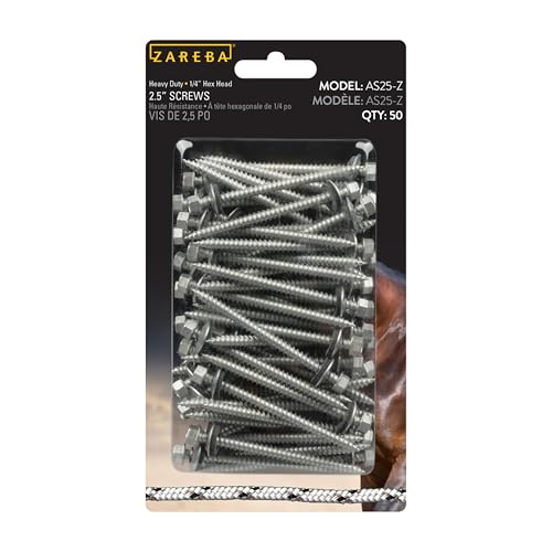 Zareba 2.5-inch Heavy-Duty Insulator Screw AS25-Z- Ideal for Use with Zareba Wood Post Roller Insulators - 50 Pack