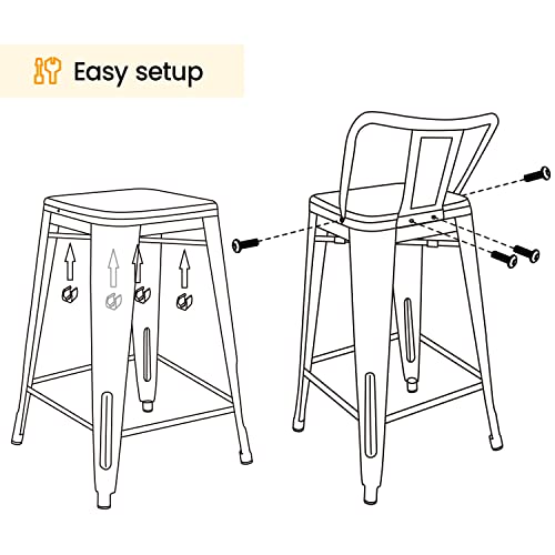 Yaheetech 26 Inch Low Back Metal Bar Stools Set Of 4 Counter Height Barstools With Wooden Seat Industrial Counter Stool Bar Chairs For Home Kitchen Black #TOP7