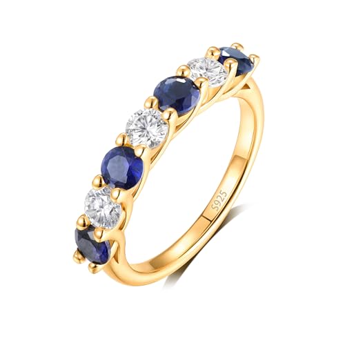 Gold Moissanite Sapphire Wedding Band for Women Sterling Silver Cute Dainty Blue Diamond Eternity Ring Size 5