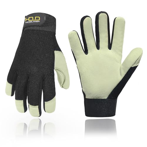 HANDLANDY Work Gloves for Men & Women, Leather...