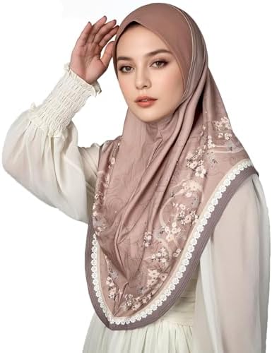 Ready To Wear Instant Hijab For Girls Muslim Slip-On Khimar Floral Hijab Scarf for Women H...