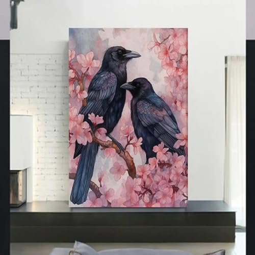 Art mural corbeau noir de printemps peinture sur toile premium encadrée XINBAO tableau 70x100