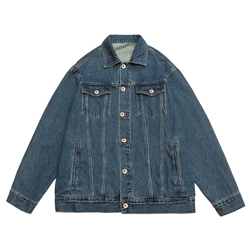 Veste en jean vieilli à manches longues pour homme DGKaxiyaHM décontractée bleu XL