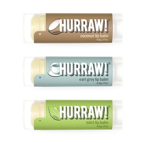 Hurraw! Coconut Earl Grey Mint Lip Balms 3 Pack Bundle: Organic Certified Vegan Cruelty and Gluten Free. Non-GMO 100% Natural Ingredients. Bee Shea Soy and Palm Free. Made in USA