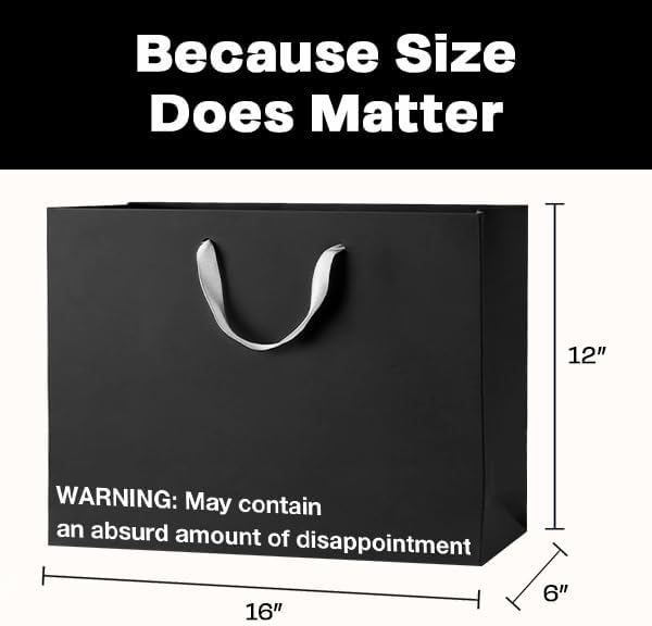 MilkToast Brands Funny Gift Bags, 16" x 6" x 12" Size, 5-Pack Set with Assorted Sarcastic Phrases, Large Black Kraft Paper Bags for White Elephant Gifts, Christmas, Holidays, Office Parties, Birthdays