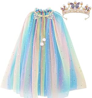 PHOGARY Princess Cape Colorful Princess Cloak, Princess Fancy Dress Halloween Costume Sparkling Sequins Tulle Carnival Birthday Party Cosplay Princess Dress Up with Princess Crown for Girls
