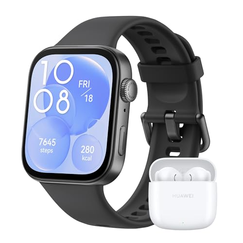 Huawei Watch FIT 3, 1.82″ AMOLED-Display, Ultraschlankes Design, Bluetooth-Anrufe, Bis zu 10 Tage Akkulaufzeit, Kompatibel mit iOS & Android, Umfassendes Fitness-Management, Schwarz + FreeBuds SE 2