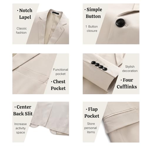 UNINUKOO Mens 2 Piece Suit Linen Summer Top Blazer Pants Sets Beach Wedding Wear Vacation Prom Suits for Men3