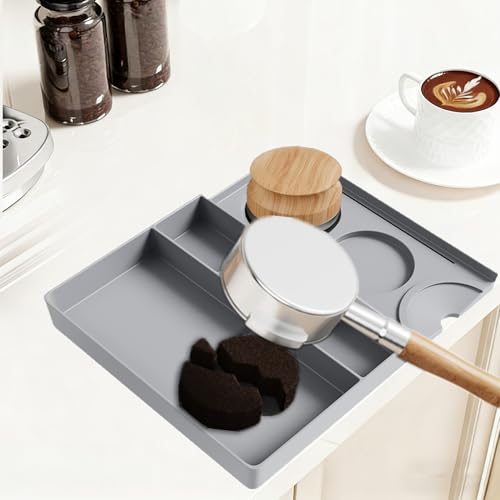 Image of Espresso Tamping Mat, Tamper Mat, Espresso Mat for Counter, Silicone Tamper Mat with Coffee Grounds Catcher, Non-Slip & Heat Resistant - Fits Portafilter, Tamper, Puck Screen (Black,9.84''x7.87''x1'')