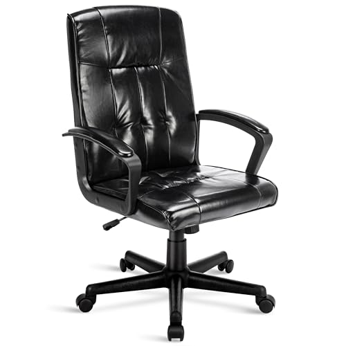 Blisswood Executive Office Chair, Ergonomic Computer Desk Chair Adjustable Back Rest Desk Chairs, Padded Armrest, Heavy Duty 360° Swivel Gaming Chair PU Leather Pc Work Chair (Shiny Black)