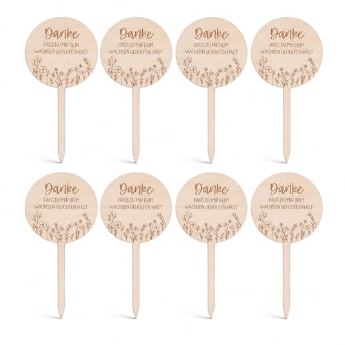 8er Set Blumenstecker Holz Danke Dass Du Mir Beim Wachsen Geholfen Hast - Abschiedsgeschenk Lehrerin, Lehrerin Geschenk & Geschenk Für Lehrerin - Deko Pflanzenstecker