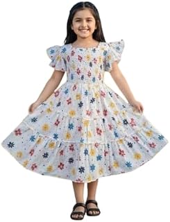 Kid Girls Floral Printed Long Frock Dress| Comfortable, Breathable, Lightweight, Skin Friendly|SL_205 Price In India