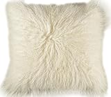 Kuhfelle Online & Nomad Tibet Lammfell Kissenbezug Natur Weiß aus echtem Tibet Lammfellen 60 x 60 cm Schaffell Kissen mit weichem Löckchen XL (60 x 60 cm)