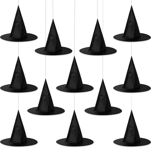 UCZOM 12PCS Halloween Witch Hats Thickened Black Hanging Witch Hat for Halloween Party Decoration Wizard Costume Accessory for Women
