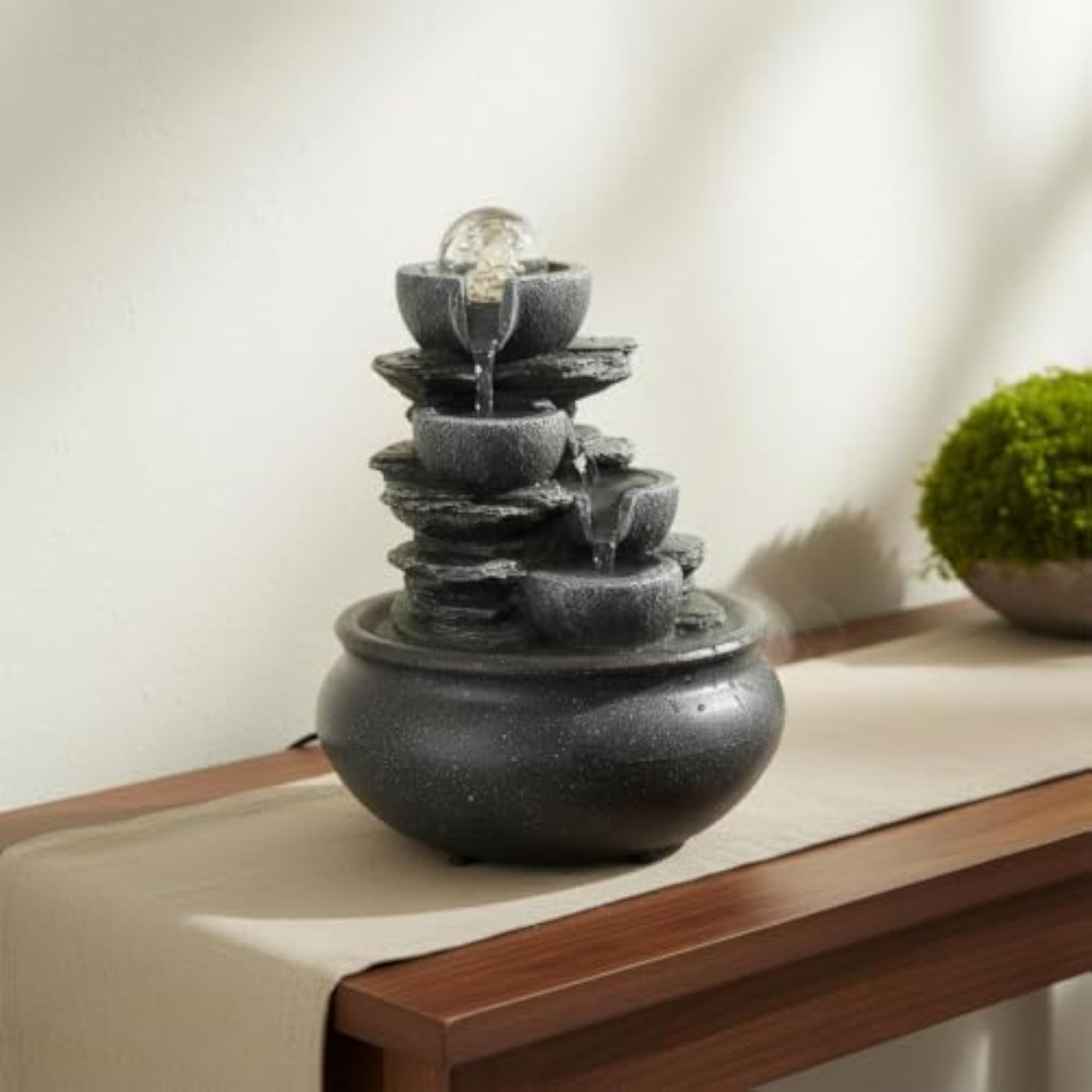 Compact Indoor Water Feature with Light, USB Powered Decor