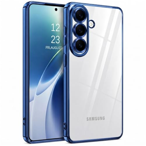 Image of VONZEE Clear Logo Electroplating Transparent Case for Samsung A17 5G, Magnetic Plating Electroplate TPU Cover, Individual Camera Protection for Each Lens -Blue