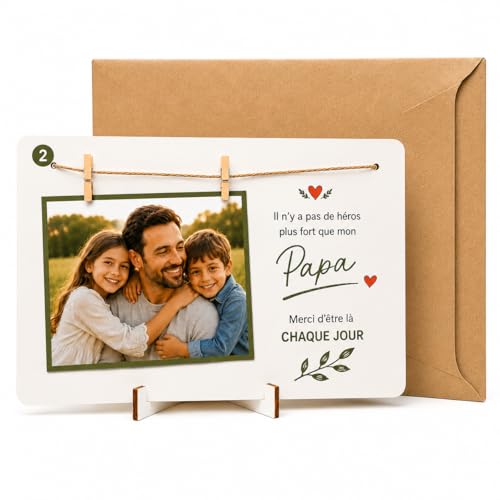 AHEZQILU Cadeau Fete des Peres Original Cadre Photo Bois Souvenir Emouvant pour Cadeau Papa Exceptionnel Célébration Fête des Pères Support Image Message Tendre Magnifique