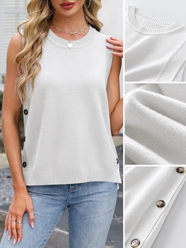 Image of ANRABESS Womens Sweater Vest Summer Sleeveless Crewneck Ribbed Knit Side Button Loose Pullover Tank Tops 2026 Fall Outfits