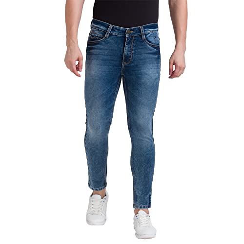 Image of Parx Men's Flat Front Skinny Cropped Fit Dark Blue Jeans