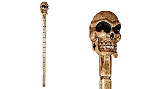 Preisvergleich Produktbild Totenkopfstab handgeschnitzt und handbemalt, Gehstock für Halloween, Kostümzubehör, Piraten, Skull, 110 cm