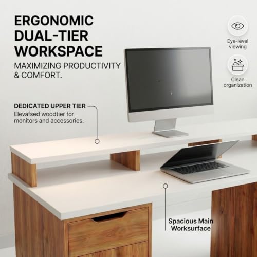 Image of FFO Nova Computer Table for Home with 2 Side Storage & Drawer, 150 X 60 Large Size Top with Moniter Raiser Shelf | DIY