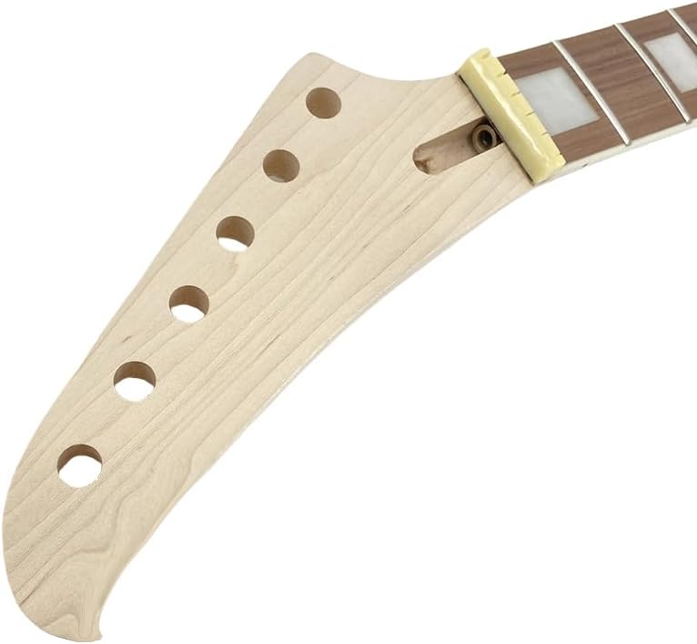 Electric Guitar Neck 22 Fret 25.5" Scale, Reverse Headstock Maple Neck with Rosewood Fretboard & Block Inlay–Bolt On Heel, for DIY & Replacement Guitar Builds