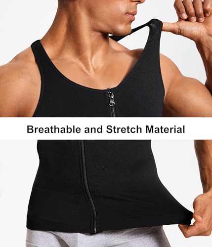 Compression Shirt Mens Shapewear Tank Top Undershirt Slimming Body Shaper Tummy Control Vest Gynecomastia with Zipper4