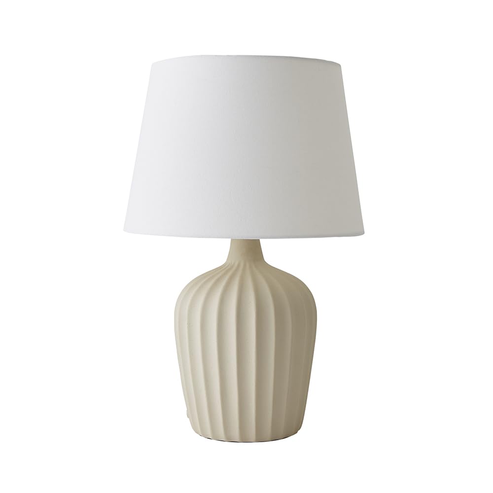 ValueLights | Serena Natural Tapered Linen Lamp Shade Ribbed Ceramic Beige Table Lamp and Bulb | Table Lamps, Home Décor & Improvement Essential | Light Bulb Included