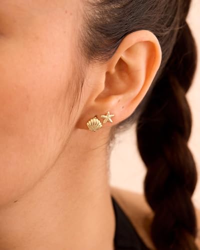 Beach Starfish Earrings – 14K Gold/White Gold Plated Seafish Shell Earrings, Coastal Beachy Summer Vacation Jewelry for Women3