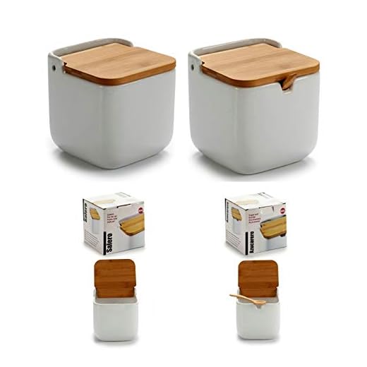 D,casa - Salero y azucarero de Cocina Basic con Tapa de Bambu, azucarero cucharita Incluido