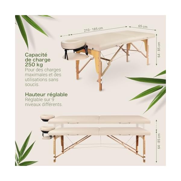 Zen Table de Massage Pliante professionelle - lit esthetique Table Tatouage, Extension de Cils en Bois et Hauteur réglable, Portable avec Appui-tête réglable, accoudoirs, Sac de Transport (Crème)