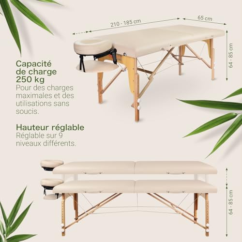 Zen Table de Massage Pliante professionelle - lit esthetique Table Tatouage, Extension de Cils en Bois et Hauteur réglable, Portable avec Appui-tête réglable, accoudoirs, Sac de Transport (Crème) – Image 5