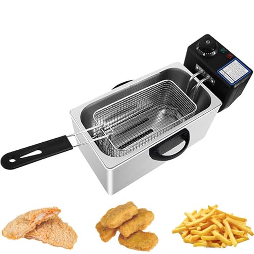 Electric Deep Fat Fryer, 4L Heavy-Duty Stainless Steel Basket Fryer with Adjustable Temperature Control for Home and Commercial Use