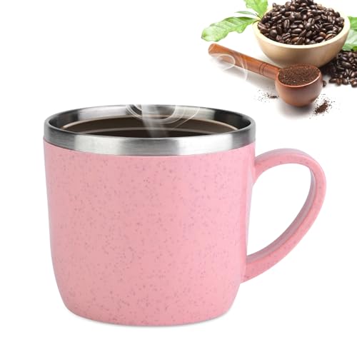 Agatige 220ml Pink Coffee Cup, Stainless Steel Insulated Pot Coffee Mug Tea Tumbler with Handle for Water Coffee Juice Ice Milk, Home, School, Outdoor(Pink)