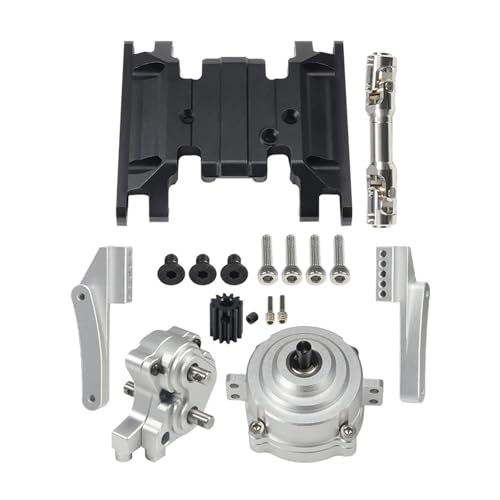 for SCX10 II Planetary Transmission with Pinion Transfer Case Skid Plate Set for 1/10 RC Crawler Car DIY 90046 90047 Chassis Upgrade(Silver Set)